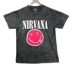 Nirvana Band Tee Mens Large‎ Grey Live '93 Tour T-Shirt Smiley Face Graphic NWOT